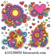 Flower Power Groovy Doodles Vectors Flower Power Groovy Doodles Vectors