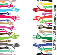 folk, hand, lik, hjärta, enigt, seamless, bakgrund.