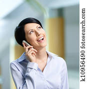 forretningskvinne, samtaler, på, cellphone