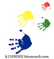 four prints of human hands. Vector illustration