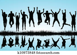 frakcija, dēļ, jauns, cilvēki, jumping