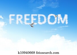Freedom word cloud on the sky Freedom word cloud on the sky