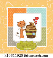 födelsedag, hälsningskort, med, cupcake