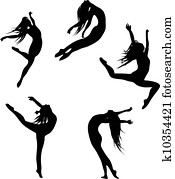 fünf, schwarz, silhouetten, dancing(jump