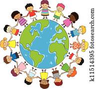 glücklich, kinder, hände halten