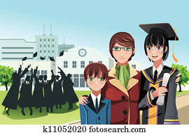 Graduation girl with mother and brother