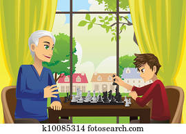 Grandfather and grandson playing chess