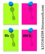 Green and pink notes with pins Green and pink notes with pins