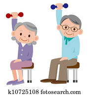 Group of older mature people liftin Group of older mature people liftin