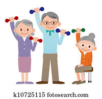 Group of older mature people liftin Group of older mature people liftin