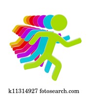 Group of symbolic human figures in a line isolated