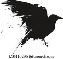 Grunge raven vector silhouette Grunge raven vector silhouette
