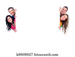 grupo, de, feliz, pessoas, com, banner.