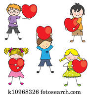 grupo de niños, con, un, corazón