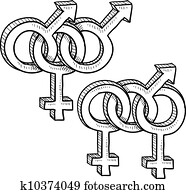 grupo, sexo, símbolos gênero, esboço