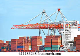 hafen, ladung, kranservice, und, behälter