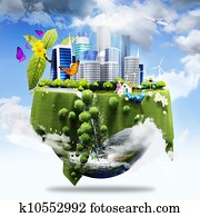 half earth covers with city and grass