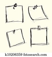 Hand drawn note papers with pushpins Hand drawn note papers with pushpins
