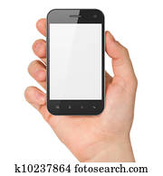 Hand holding smartphone on white background. Generic mobile smart phone, 3d render Hand holding smartphone on white background. Generic mobile smart phone, 3d render