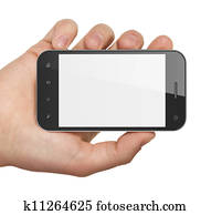 Hand holding smartphone on white background. Generic mobile smart phone, 3d render. Hand holding smartphone on white background. Generic mobile smart phone, 3d render.