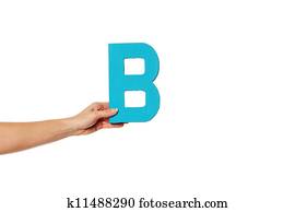 hand holding up the letter B from the left