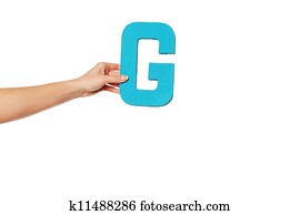 hand holding up the letter G from the left