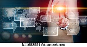 hand touching email with finger hand touching email with finger