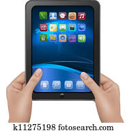 Hands holding digital tablet
