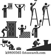 handyman, afixando, reparar, símbolo