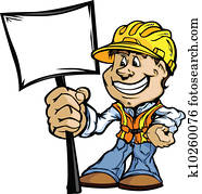 Happy Construction Contractor with Sign Cartoon Vector Image Happy Construction Contractor with Sign Cartoon Vector Image