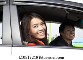 Happy couple in the car Happy couple in the car