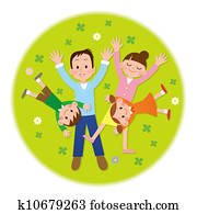 Happy family in open window