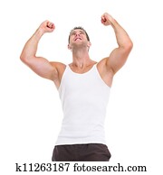 Happy male athlete rejoicing success