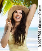 Happy young woman on tropical beach Happy young woman on tropical beach