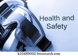 Health and safety register with goggles and earphones Health and safety register with goggles and earphones