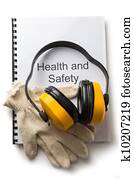 Health and safety register with earphones Health and safety register with earphones
