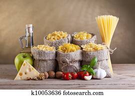 Healthy diet with pasta and fresh ingredients