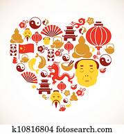 Heart shape with China icons Heart shape with China icons