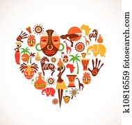 Heart with Africa vector icons Heart with Africa vector icons