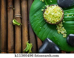 Hintergrund, von, a, heilbad, mit, steine, und, a, zweig, von, grün