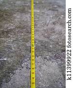 het meten van band, op, beton, floo