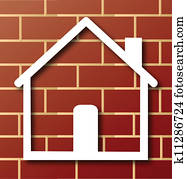 het pictogram van het huis, met, baksteen muur, logo