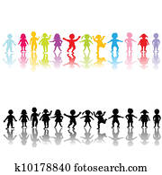 heureux, enfants, silhouettes