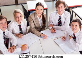 high school teacher and students 