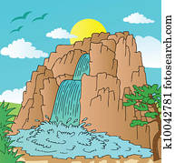 Hill with waterfalls landscape Hill with waterfalls landscape
