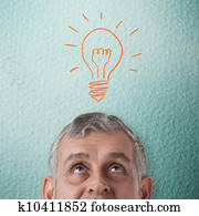 hombre de negocios, pensamiento, a, creativo, idea