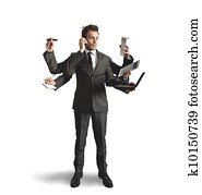 homem negócios, multitasking