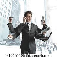homem negócios, multitasking