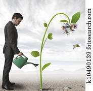 homme affaires, et, a, plante, de, argent