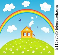House and rainbow. House and rainbow.